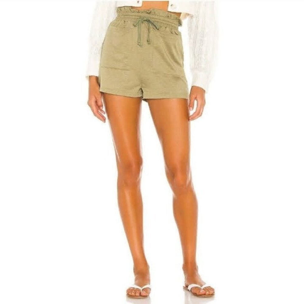Superdown Kierra French Terry Shorts Olive Green Revolve Paperbag Waist Beach S